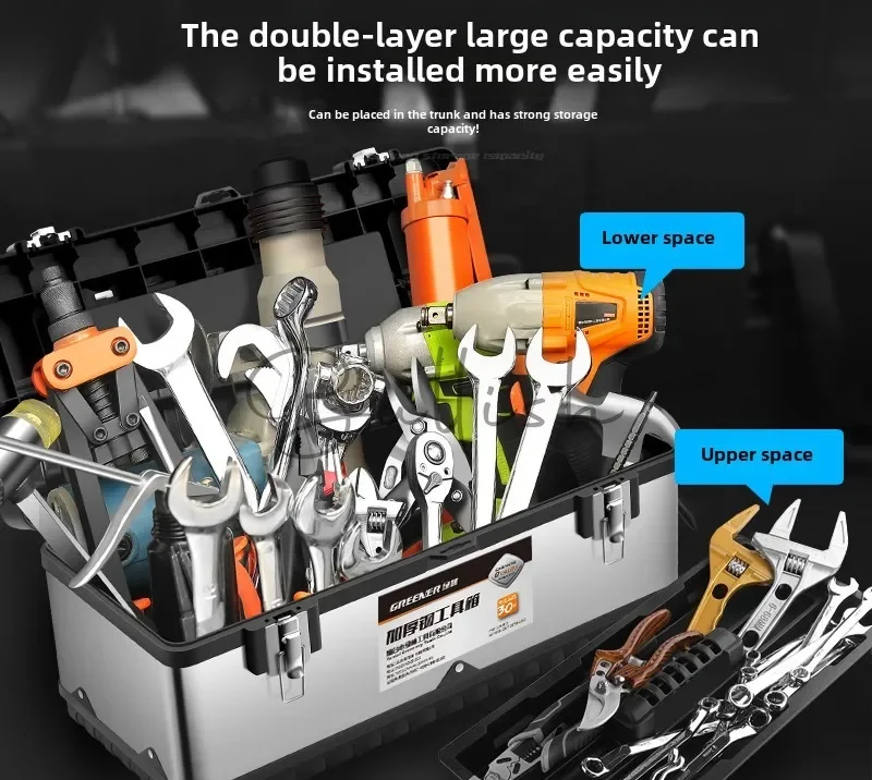 Stainless Steel Toolbox Multifunctional Household Portable Large Hardware Repair Tool