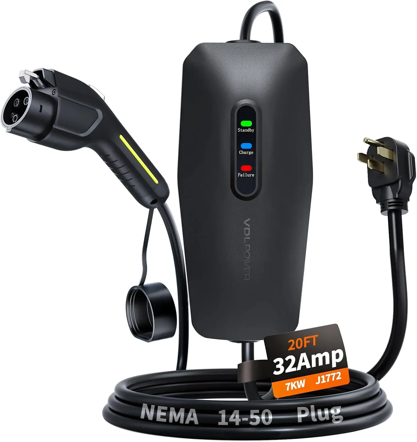 

32A 7KW Level 2 EV Portable Charger with 20FT Cable, NEMA 14-50 Plug, for J1772 EVs