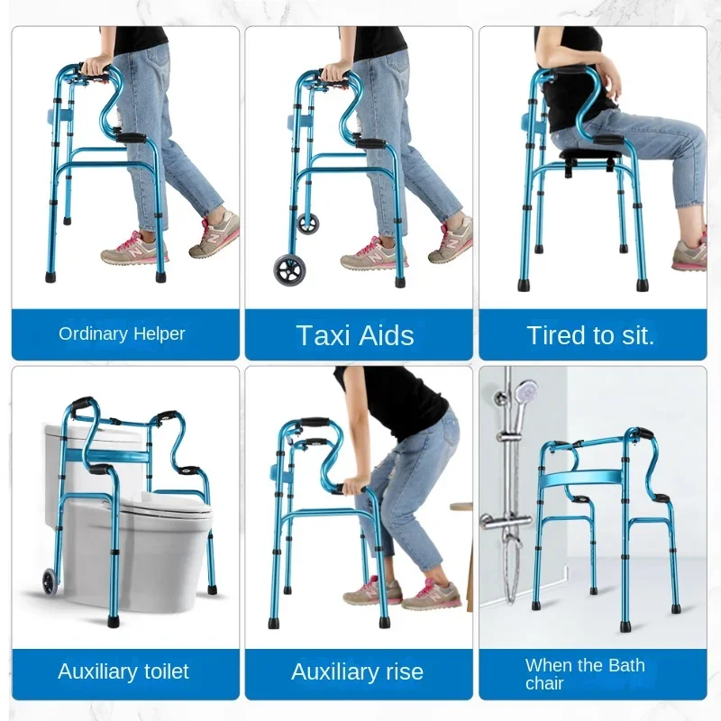 Elderly Fracture Anti-Fall Folding Crutch Four-Legged Walking Stick Aluminium Alloy Rehabilitation Walking Aids with Wheels