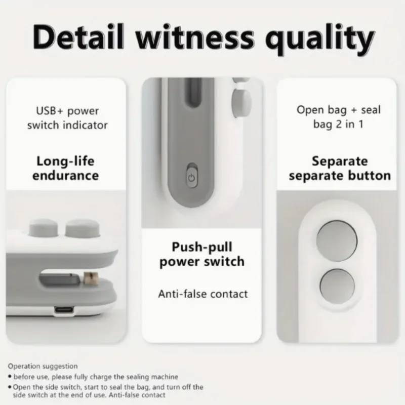 휴대용 16W USB 충전식 미니 스낵 백 실러 (내장 커터 포함), 300mAh BPA 프리 식품 보관기 (가정, 사무실 및 여행용)