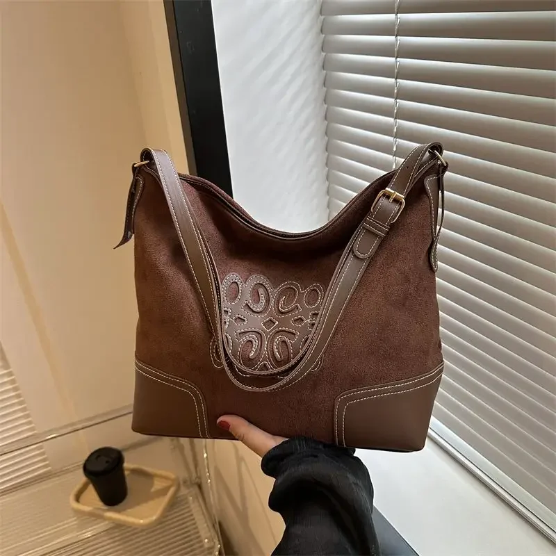 Simple Fallow Large Capacity Tote Bag Autumn New Style Vintage Western Style Shoulder Bag Simple Crossbody Bag