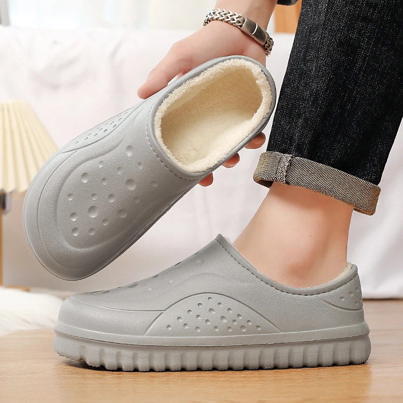 Мужские зимние тапочки на закрытом каблуке — утолщенная теплая флисовая подкладка, морозостойкая домашняя нескользящая домашняя обувь с закрытым носком