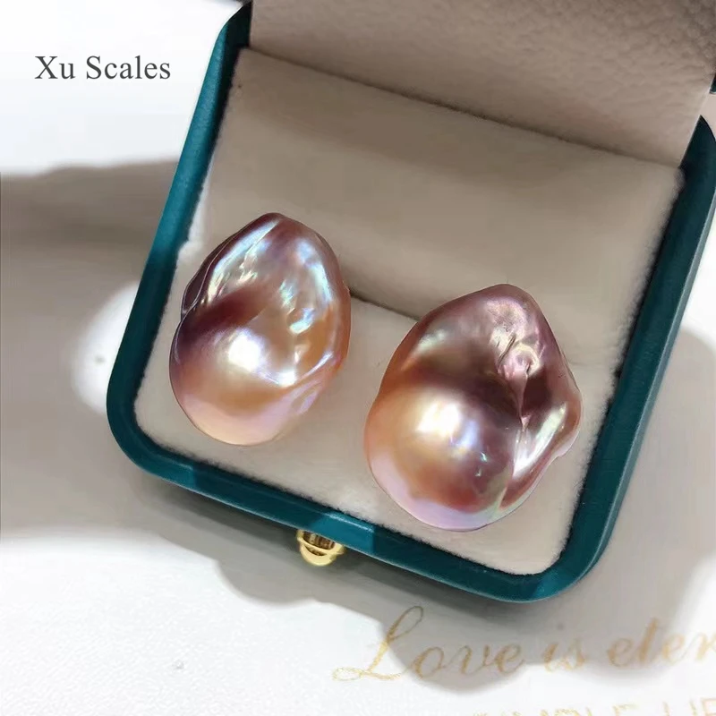 

Natural Colorful Alien Large Baroque Pearl Ear Studs 15-25mm French Retro Atmosphere Simple S925 Sterling Silver Women's Jewelry