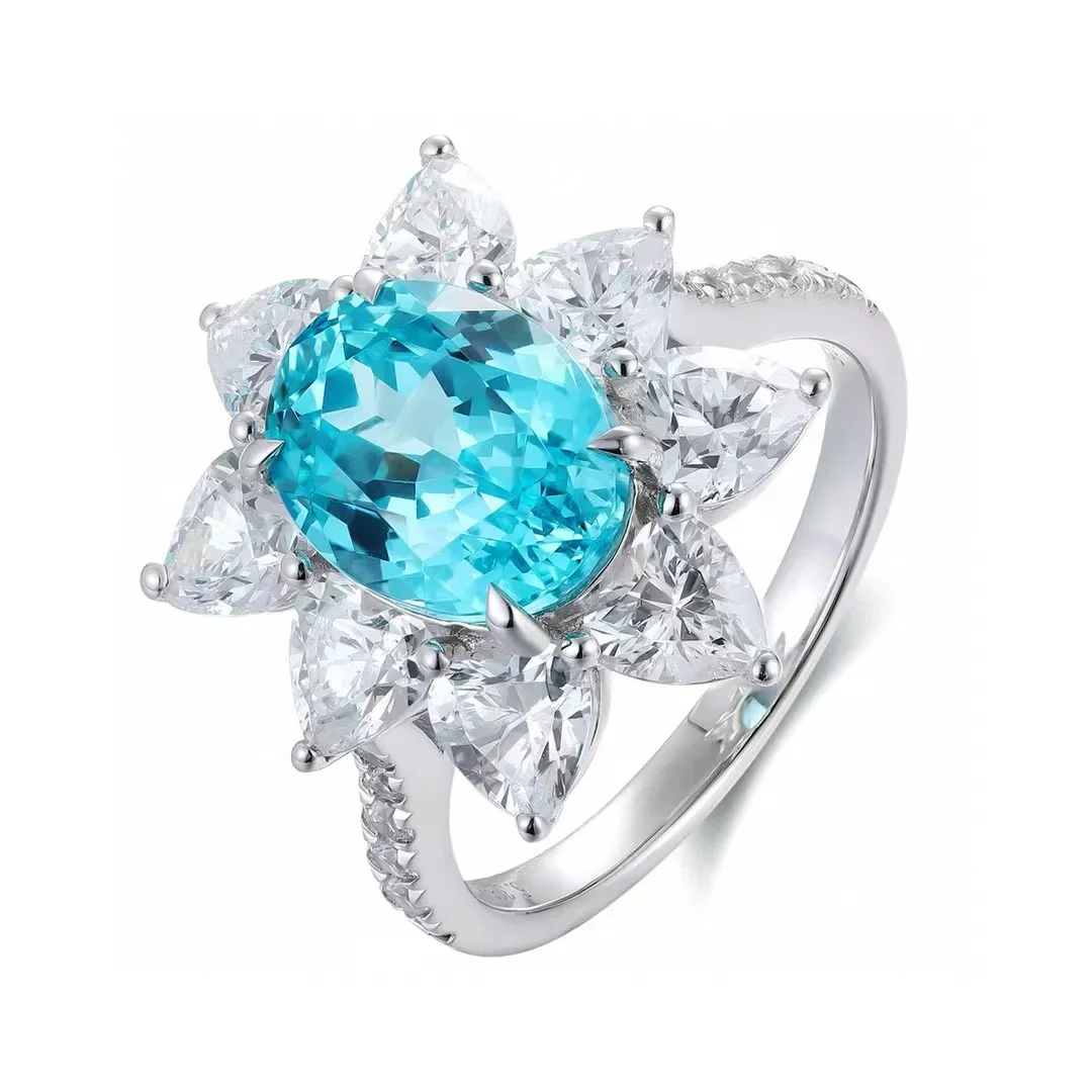 Pirmiana New S925 Silver 3.8ct Lad Grown Paraiba Ring High Fine Jewelry for Women Party Gift