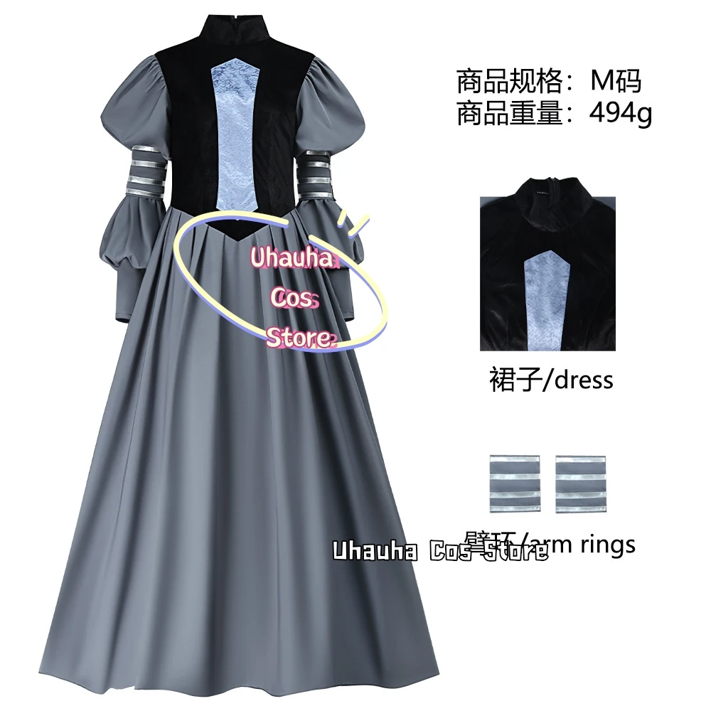 {Uhauha cos} rainha amidala cosplay vestido gótico traje medieval renda retalhos alargamento gola alta manga maxi vestido dia das bruxas