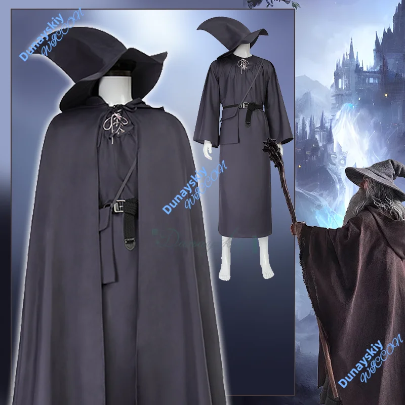 

Fancy Dress Gandalf Cosplay Wizard Cosplay Costume Long Gray Cloak With Hat Role Play Halloween Anime Carnival For Man Women