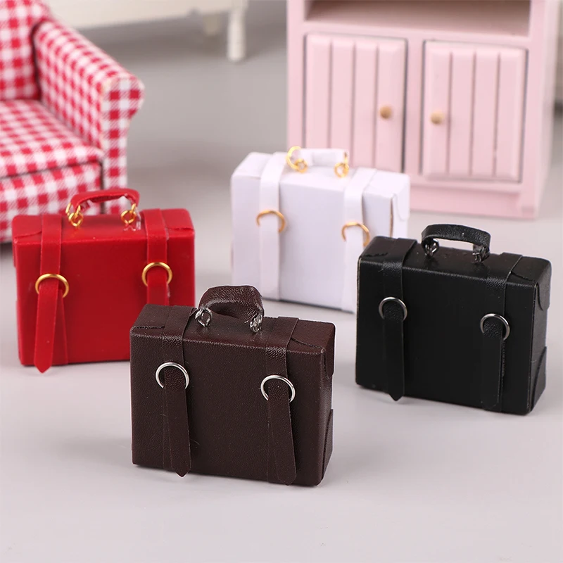 1:6/1:12 Dollhouse Miniature Leather Luggage Trunk Suitcase Vintage Hand Bag Briefcase Home Model Toy Doll House Accessories