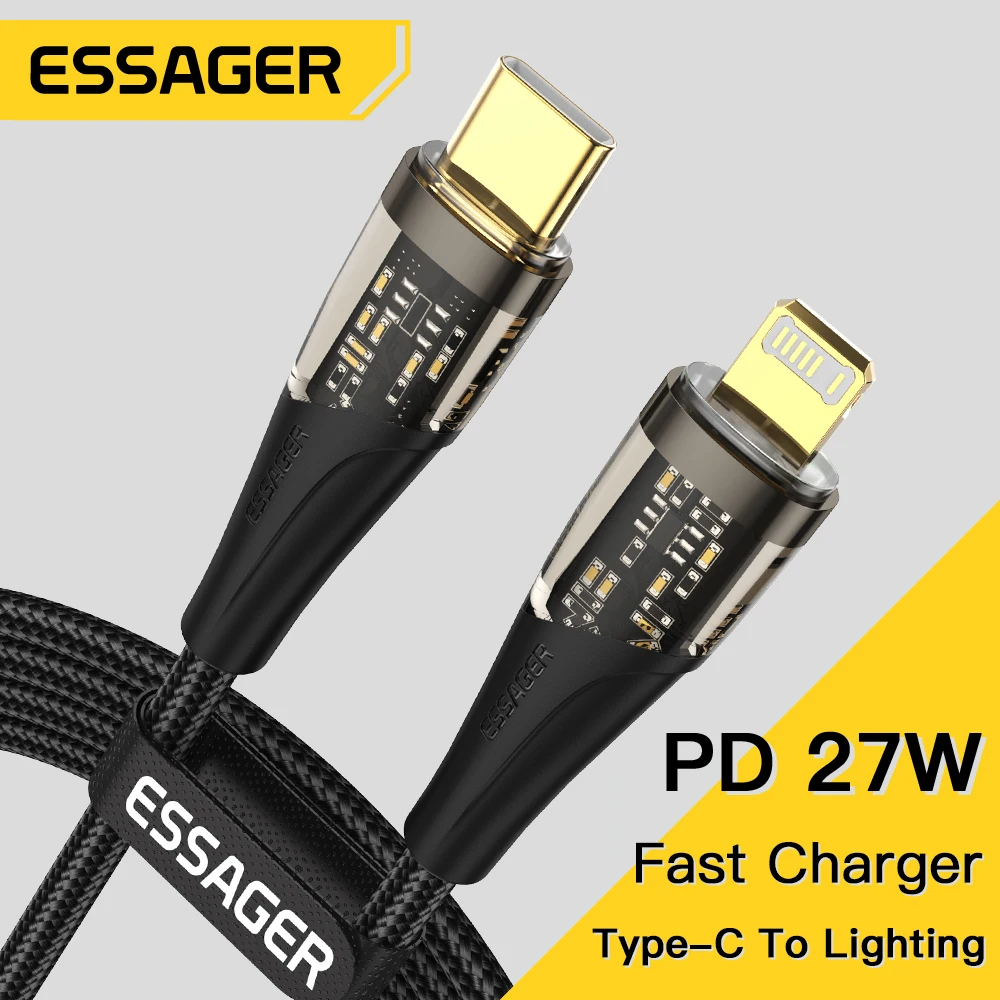 

Essager USB Type C Cable For Iphone 11 12 13 14Pro Max Mini Xs Xr X 8 PD 27W Fast Charging Type C to Lighting Wire Cord For iPad