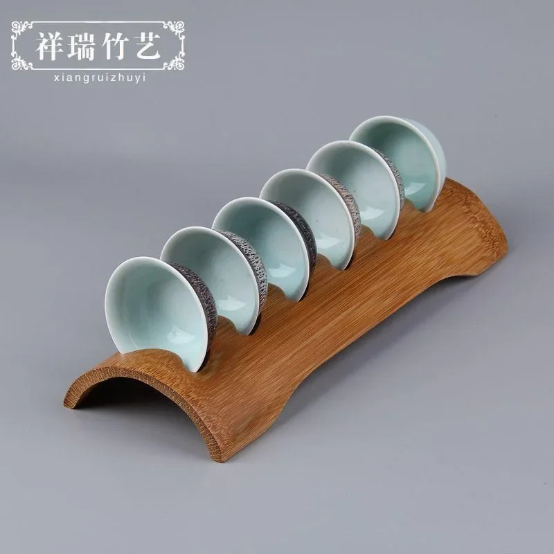 Bamboo cup holder, Japanese cup holder, natural bamboo double-layer handmade cup holder, Kung Fu tea set, tea ceremony zero matc