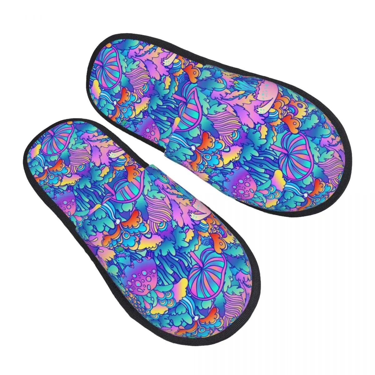 Custom Psychedelic Magic Flowers Snd Mushrooms House Slippers Women Comfy Memory Foam Slip On Spa Slipper Shoes