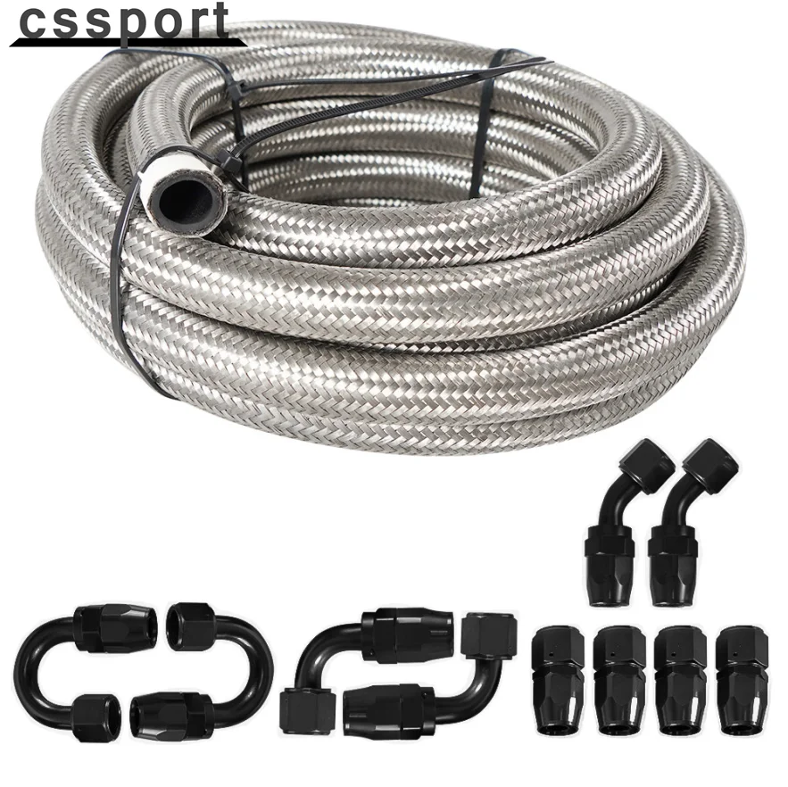 

16FT 6AN Stainless Steel Braided Fuel/Oil/Gas Hose Line Fittings Kit