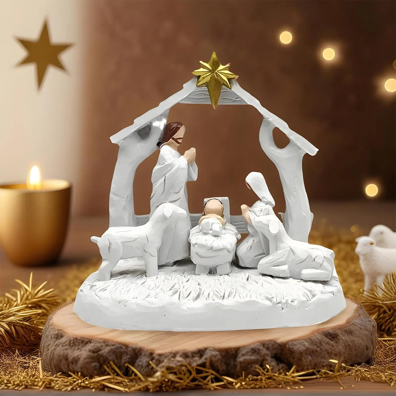 Christmas Nativity Figurines Resin Holy Family Birth of Jesus for Christmas Tabletop Church Shelf Chapel Home Decorations