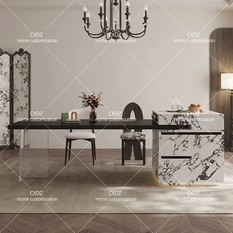 Modern Light Luxury Rock Slab Mid Island Table Integrated Household Retractable Kitchen Dining Acrylic Guide Table for Small