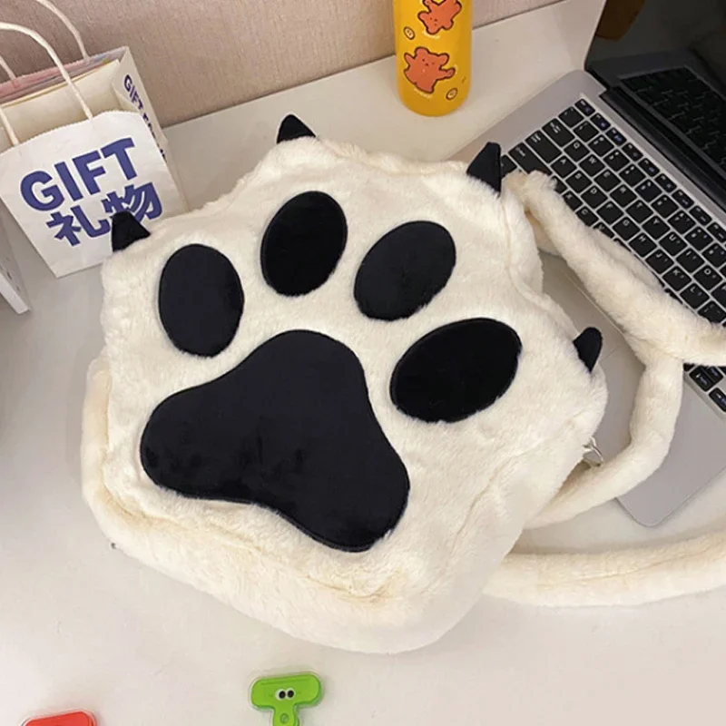 3D-Katzenpfoten-Plüsch-Rucksack, Niedlicher Kawaii Flauschiger Schulrucksack für Mädchen, Große Kapazität, Reise-Tagesrucksack, Geschenk für Herbst und Winter – Detail 11