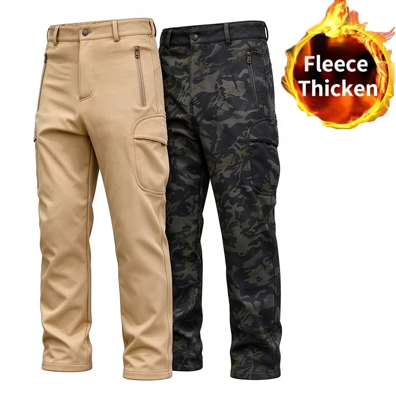 Mens Softshell Tactical Pants Windproof Outdoor Cargo Trousers Multi Pockets Stretch Hiking Camping Hunting Work Pants for Men