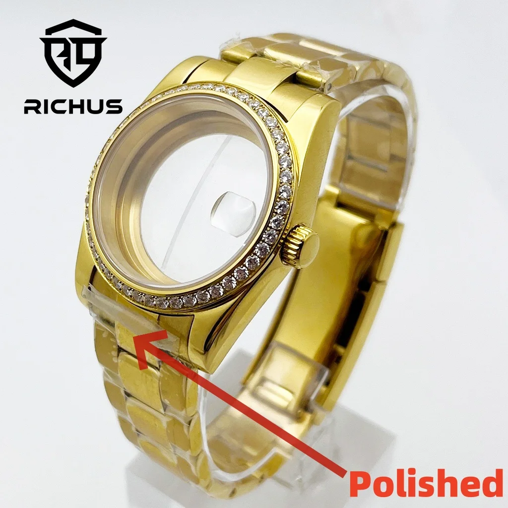 

Корпус RICHUS NH35 36/39 мм, золотой корпус для часов с ремешком, подходит для NH34 NH35 NH36 ETA2824 PT5000 Miyota8215-DG, аксессуары для часов с механизмом