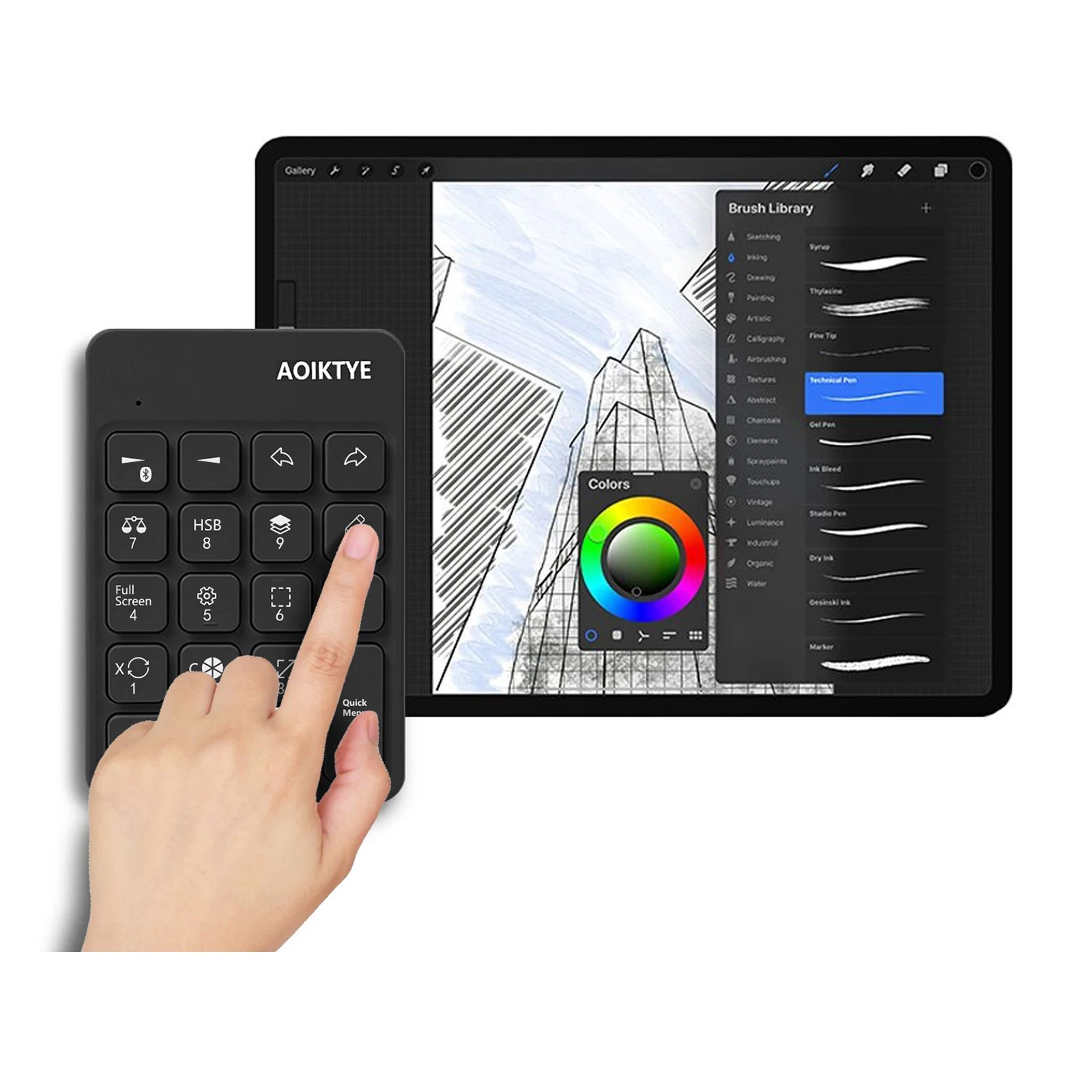 Aoiktye-teclado inalámbrico con Bluetooth para iPad, gráfico Procreate tableta de dibujo, Mini portátil, recargable