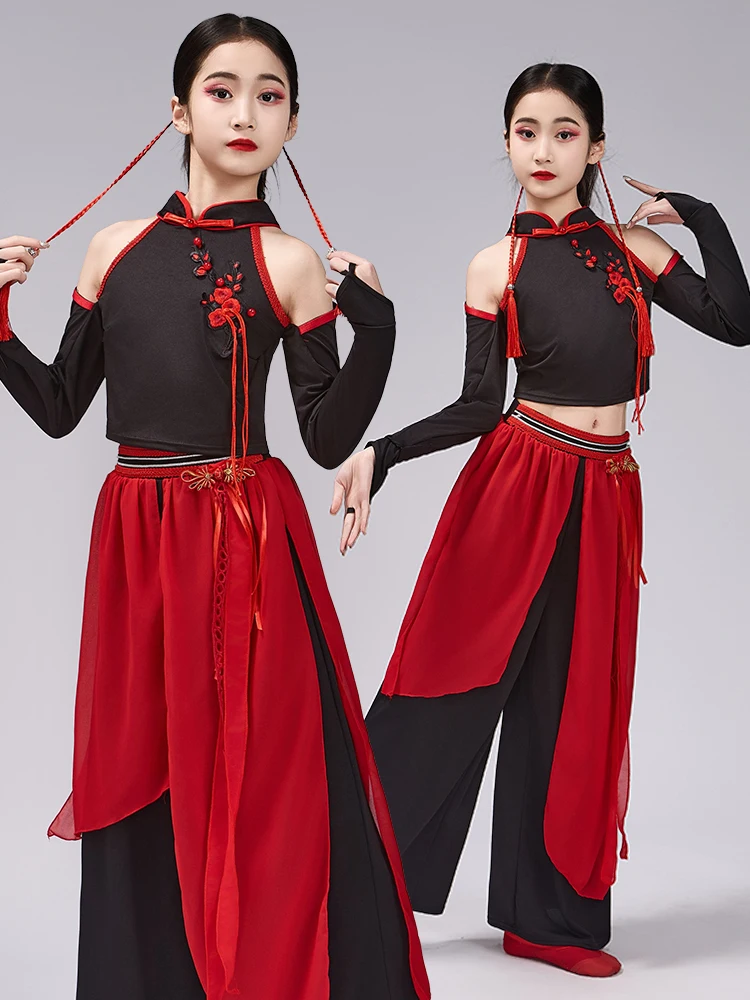 

Новый костюм для джазовых танцев 2025 года: наряд для выступлений в стиле Star Girl, традиционный детский костюм для выступлений, черно-красный