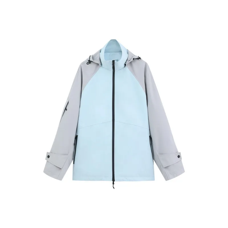 Color Block Hooded Windbreaker Jacket Women Lady Lightweight Waterproof Outdoor Coat Loose Fit Casual Spring Commuter Outerwear