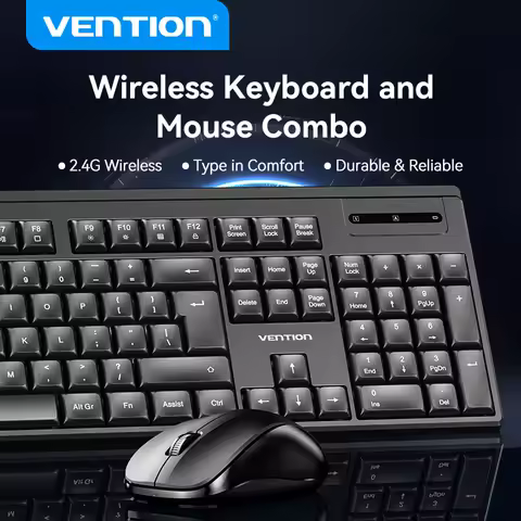 Vention Wireless Keyboard Mouse Set 1200DPI Silent Ergonomic Mice for PC Laptop Office Home 2.4G USB Keyboard and Mouse Combo