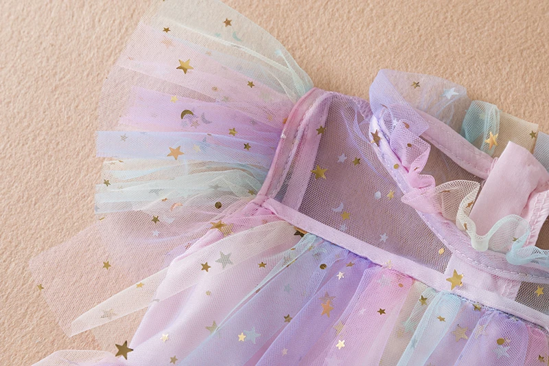 Girl Sequin Rainbow Princess Dress 3 6 8 Yrs Fancy Kids Unicorn Mesh Party Cake Clothes Toddler Girl Summer New Birthday Costume