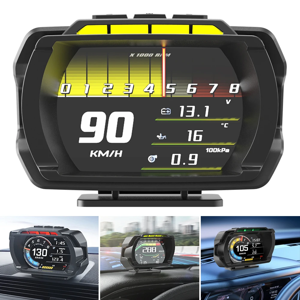 

OBD+GPS Speedometer Fuel Consumption OBD II Smart Digital HUD Car Head Up Display Overspeed Alarm Water Temp Tachometer