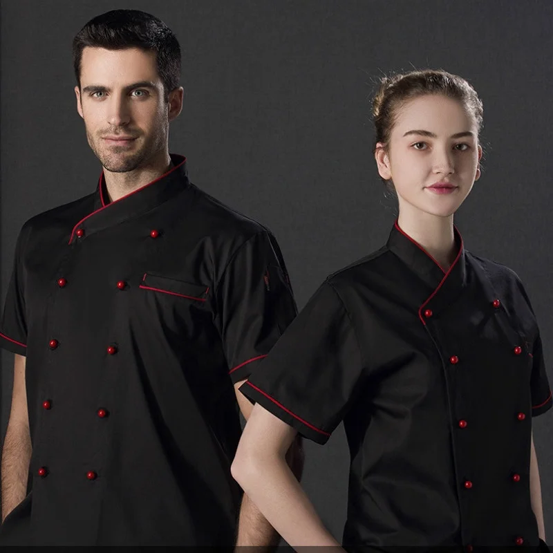 Vêtements de travail de chef, uniforme de chef, veste à double boutonnage, manches courtes, vêtements de cuisinier de restaurant et d'hôtel