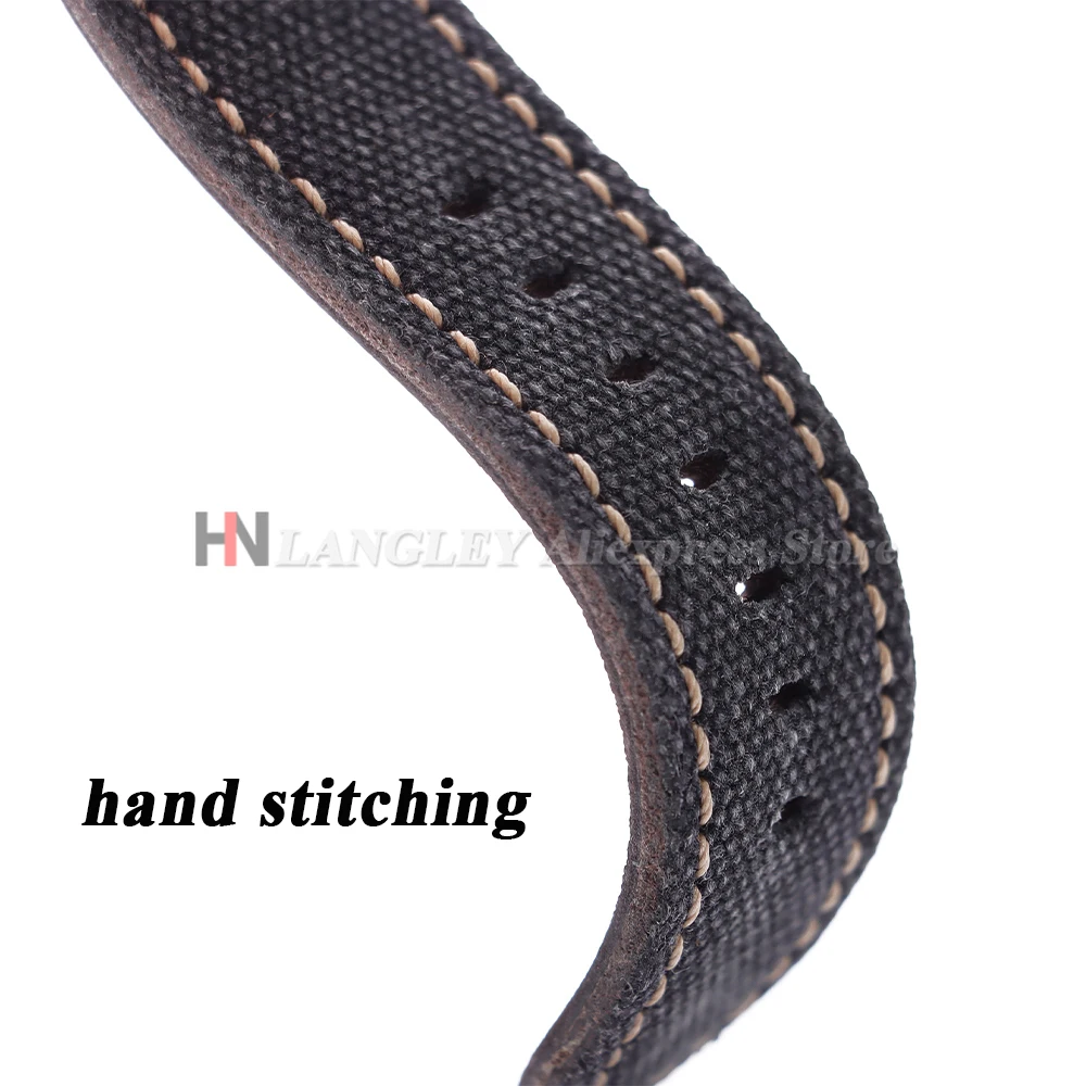 Pulseiras de couro de lona feitas à mão 20mm 22mm 24mm para panerai para omega para seiko vintage marrom masculino esporte relógio pulseira acessórios
