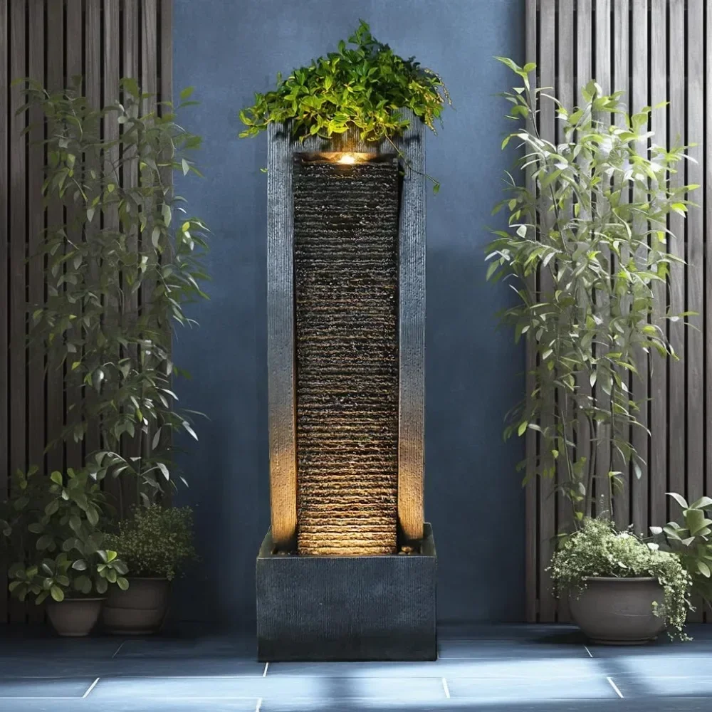 

Outdoor independent fountain, indoor waterfall, floor to ceiling garden, vertical fountain with LED lights, pump