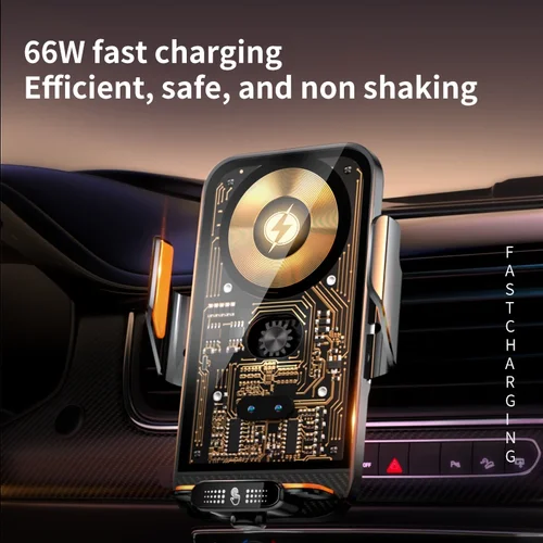 Imagen 2 del producto Soporte para teléfono de coche, cargador inalámbrico de 66W, soporte para teléfono móvil, Clip de ventilación de aire infrarrojo inteligente para iPhone, Samsung, Xiaomi, Universal