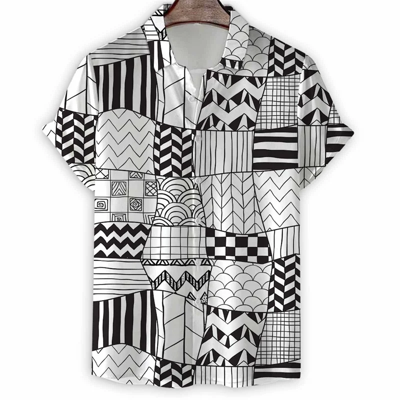 3d Print Geometric Shirt Men Summer Vacation Hawaiian Shirts Tops Street Beach Oversized Short Sleeves Lapel Button Blouse