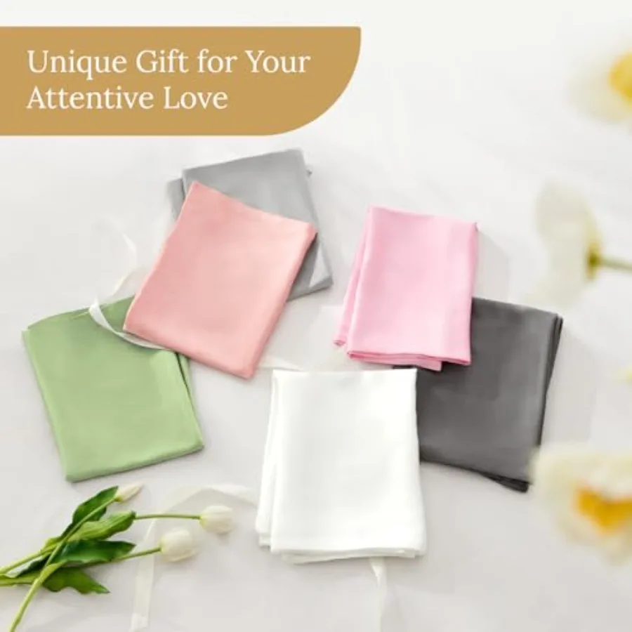 طقم كيس وسادة من حرير التوت بحجم كوين مكون من قطعتين مع سحاب مخفي للعناية بالشعر والبشرة، قماش تبريد فائق النعومة والناعمة