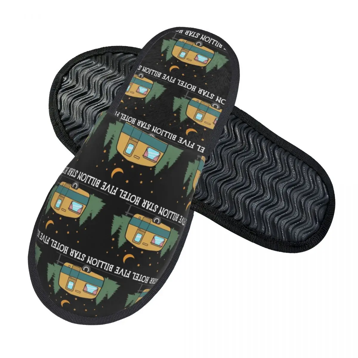 Custom Camping Happy Camper Slippers Memory Foam Warm Soft Women House Slipper Bedroom Cozy Shoes