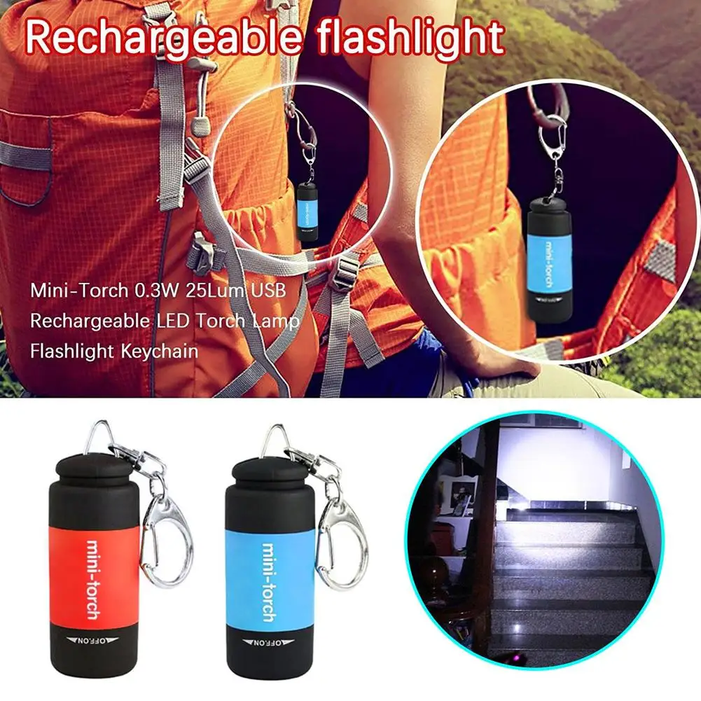 LED Micro Pocket Flashlight Portable USB Rechargeable Keychain Flashlight Waterproof Home Outdoor Hiking Camping Flashlight view 2