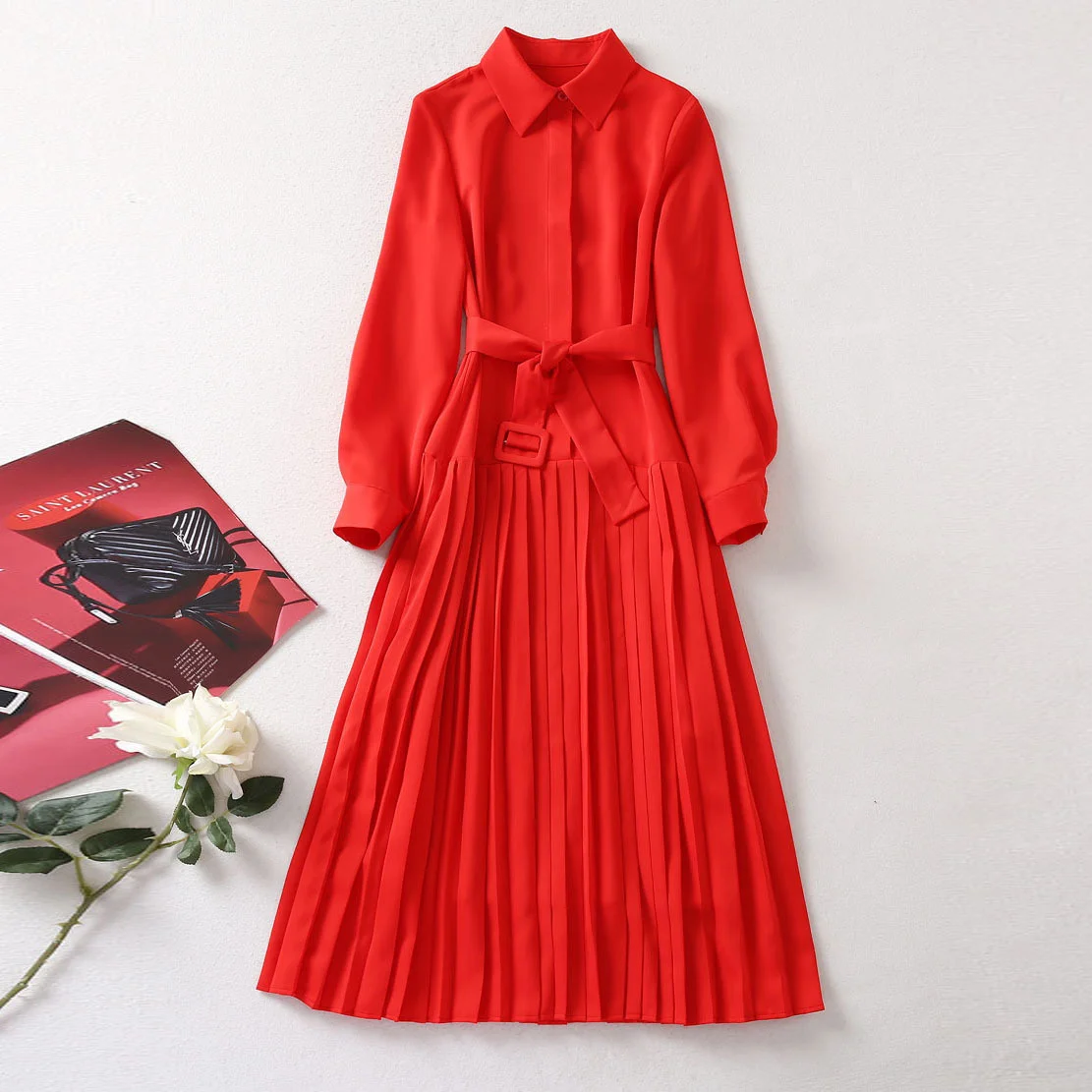 Kate Middleton vestido de mujer de gran tamaño XXL de alta calidad moda elegante Oficina señora Casual manga larga primavera otoño vestidos plisados