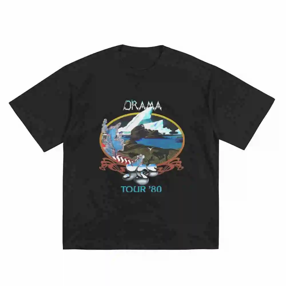 Yes Band Complete Drama Tour 1980 Trevor Horn Steve Howe Chris Squire Short Sleeve Tee 100% Cotton T-Shirt