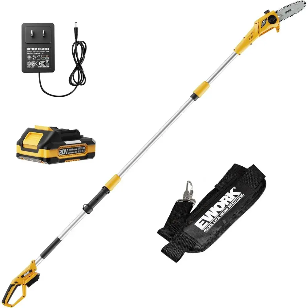 

20V 8-Inch Cordless Pole Saws for Tree Trimming, Extension Up to 14.2-Ft, Lightweight Only 6.5 Lbs, Auto Oiling Electric Pole Sa