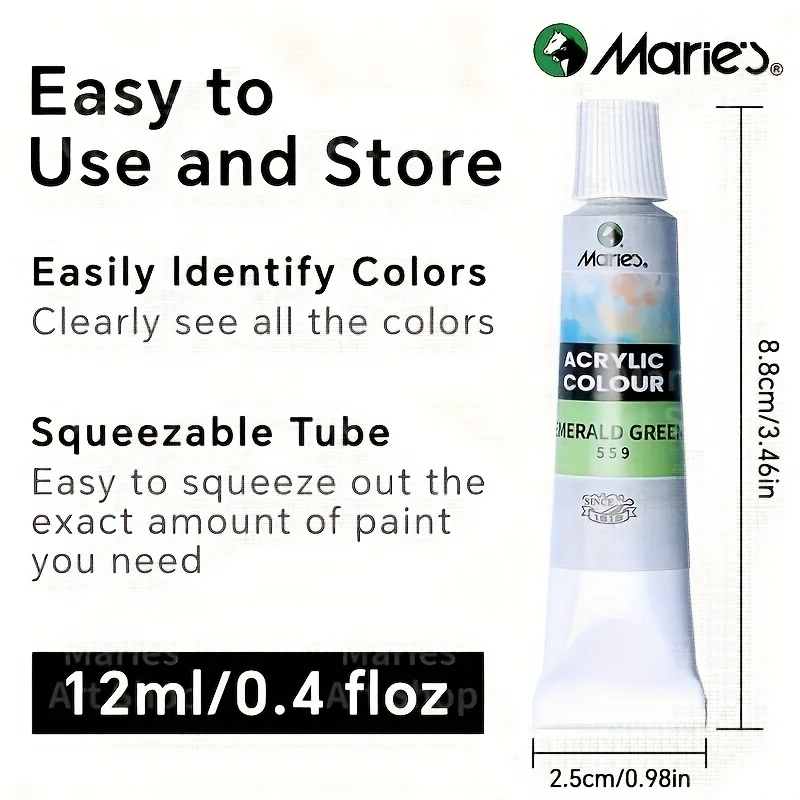 Marie's Acrylic Paint Set, 12/18 Colors x 12ml, Gifts in Art Supplies Painting on Fabric, Wood, Rock Canvas for Adults, Beginner