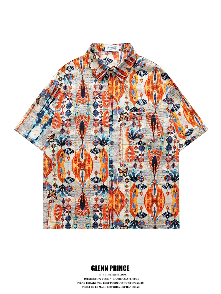 

GPstudio Men's Summer ort Sve Printed Ice Silk irt Loose Fit Ethnic Sle Casual Breathable Faionable Holiday Wear