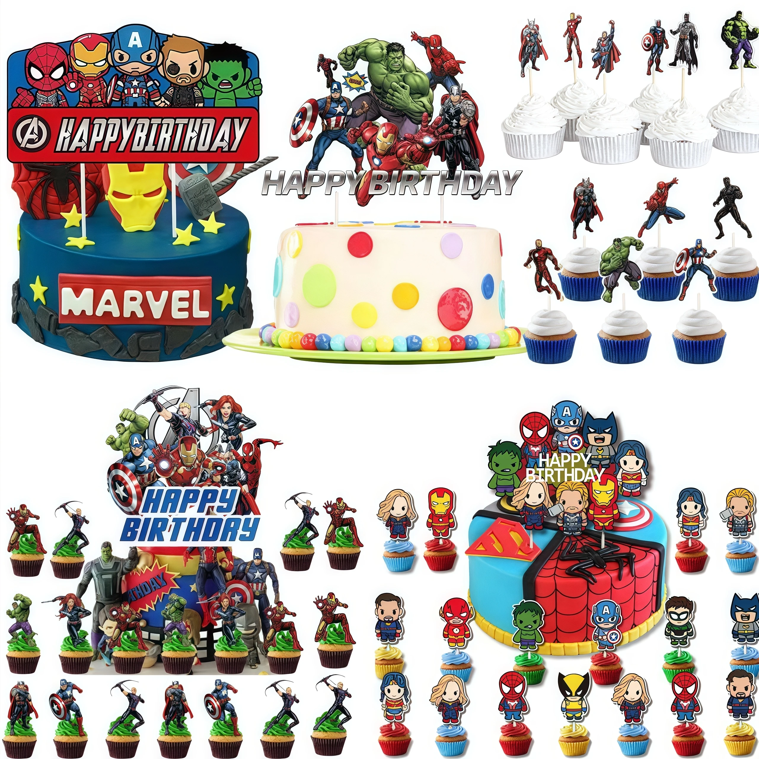 Os vingadores decorações de bolo de aniversário super-herói hulk capitão américa bolo topper cupcake bandeira criança menino chá de bebê bolo suprimentos