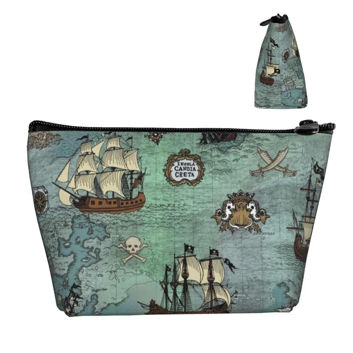 Travel Pirate Map Nautical Sea Print Toiletry Bag Skull Sailor Makeup Cosmetic Organizer for Women Beauty Storage Dopp Kit Case