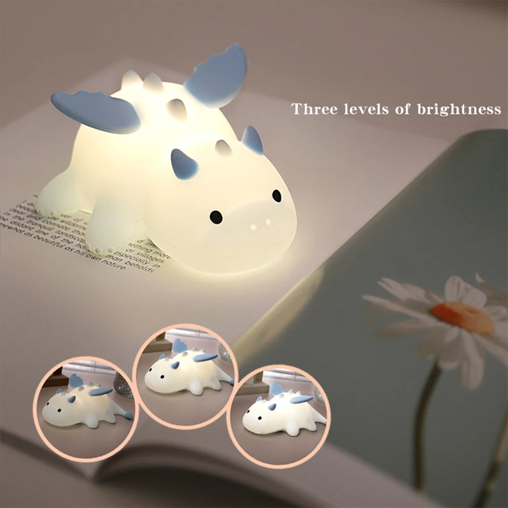 Little Dragon Creative Bedside Lamp Rechargeable Cute Atmosphere Lamp 3 Modes Patting Nightlight for Desk Bedroom Living Room