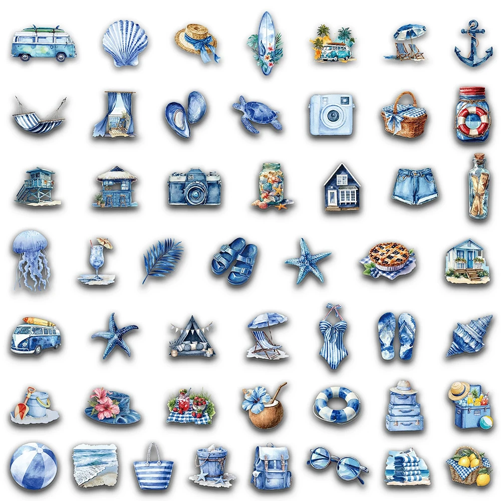 10/30/50 قطعة الكرتون الشفافة الصيف ملصقات الشاطئ لطيف الأزرق الجمالية الكتابة على الجدران ملصق لحقيبة الكمبيوتر المحمول سيارة DIY لعبة مائي