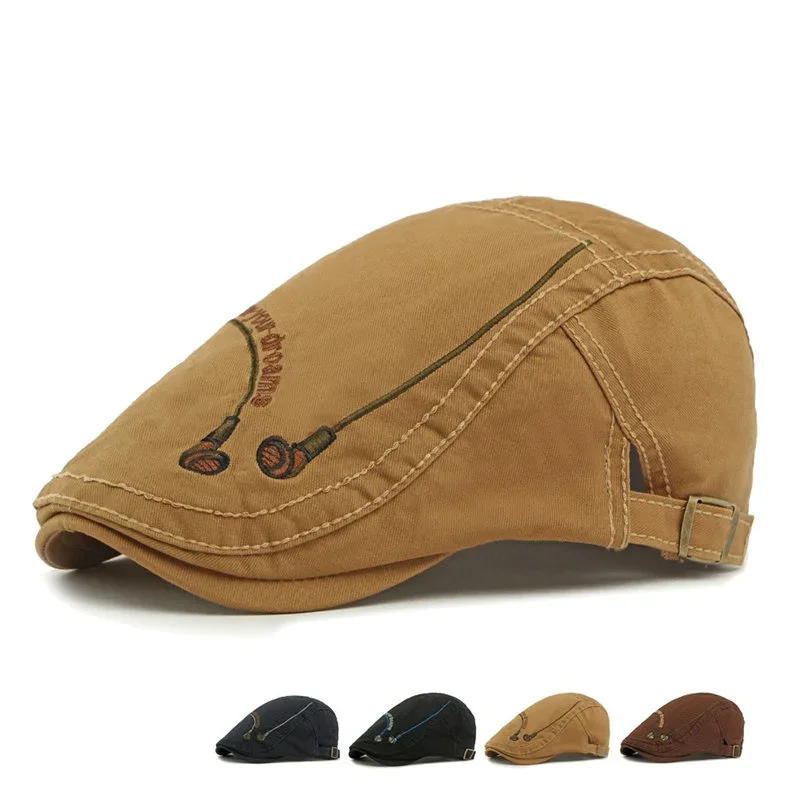 Spring and Autumn Cotton Letter Embroidery Newsboy Caps Men Flat Cap Women Painter Beret Hats 80