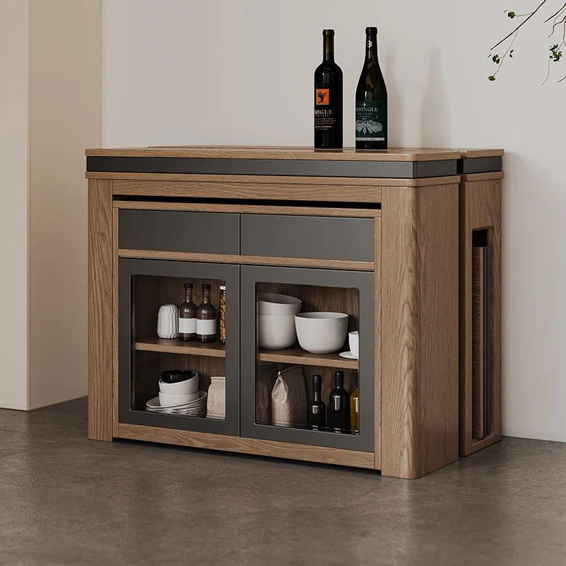 */-Nordic Folding Retractable Dining Table And Side Cabinet Integrated Multi-functional Household Small Apartment Invisible Furn