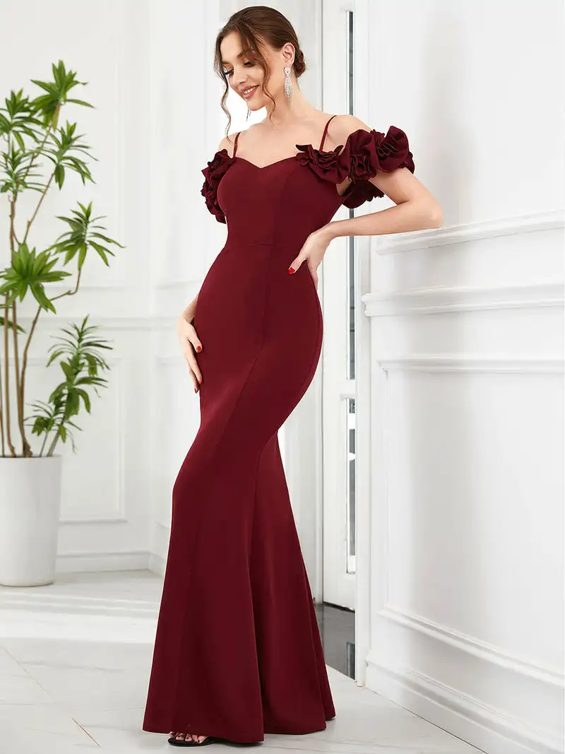 Vestidos elegantes Querida decote Backless Andar de comprimento 2023 de Fishtail saia dama Borgonha