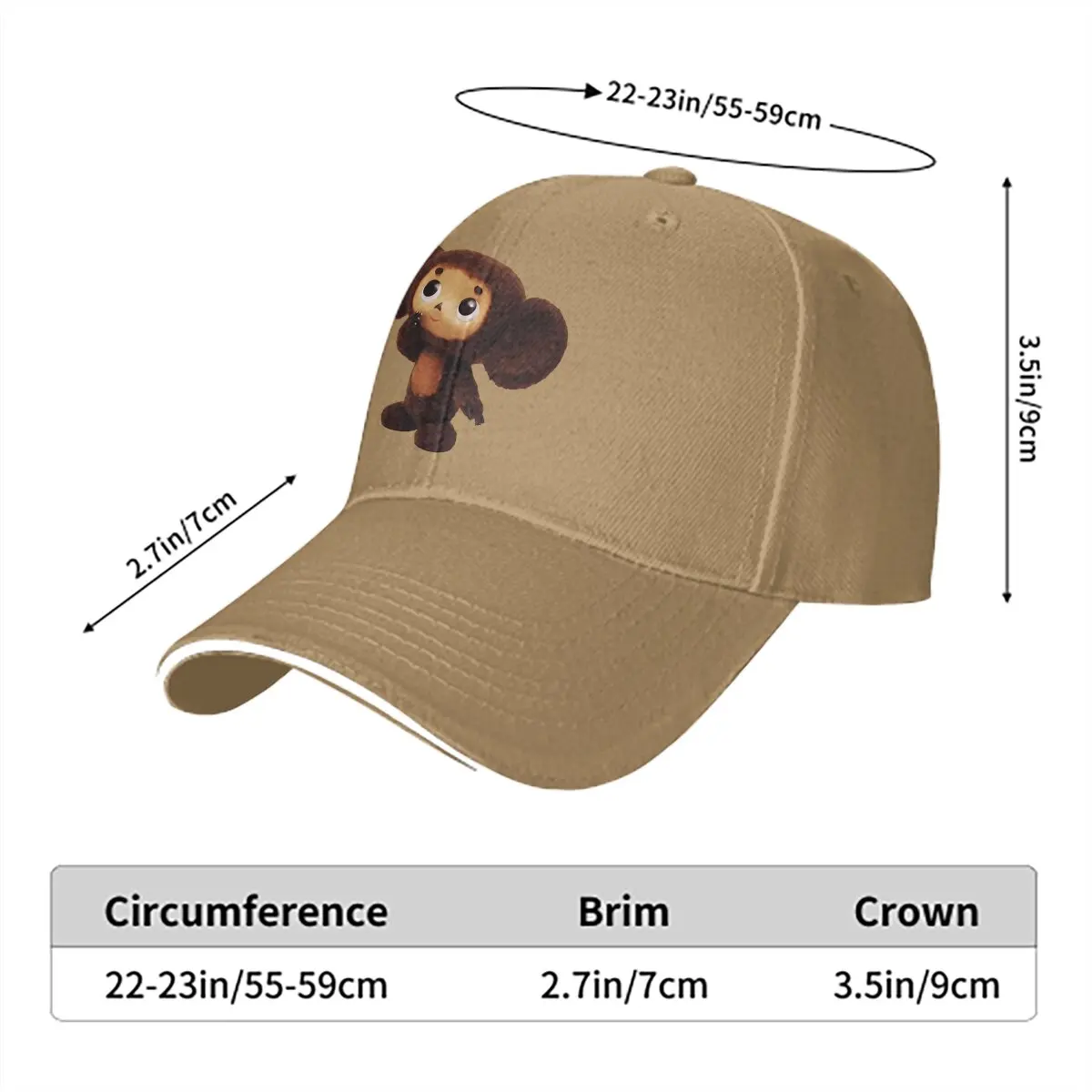 Gorra de béisbol con visera de mariposa para hombre y mujer, sombrero Cheburashka de dibujos animados rusos, sombrilla