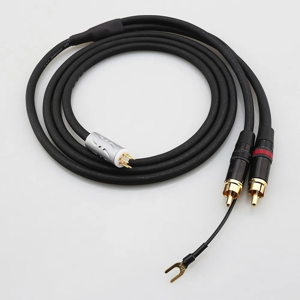 Viborg 5 Pin Male DIN to 2 RCA Tonearm Cable with Ground Wire for Rega Sumiko Jelco Grace 707 Turntable