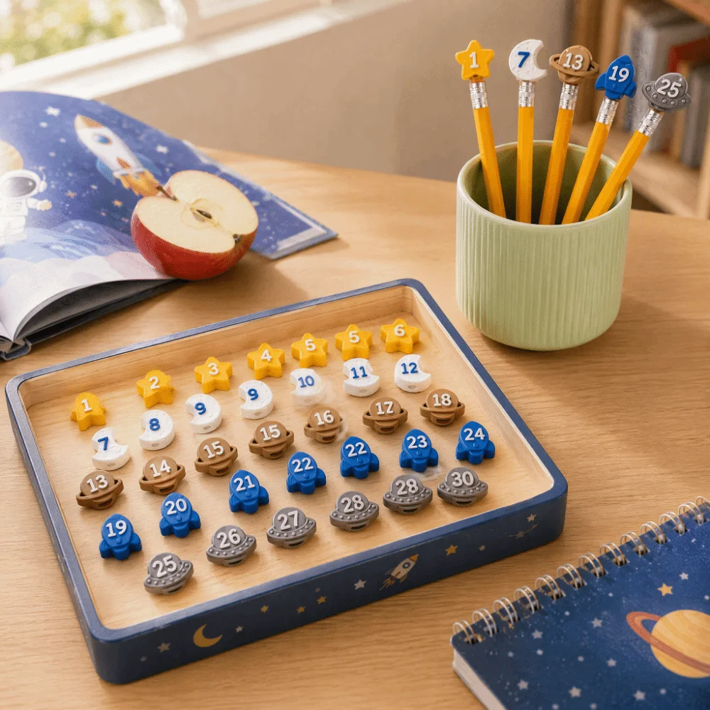 30Pcs Non-Slip Numbered Pencil Toppers 1-30 Cartoon Number Pencil Caps Durable Compact Pencil Tracking Markers Classroom