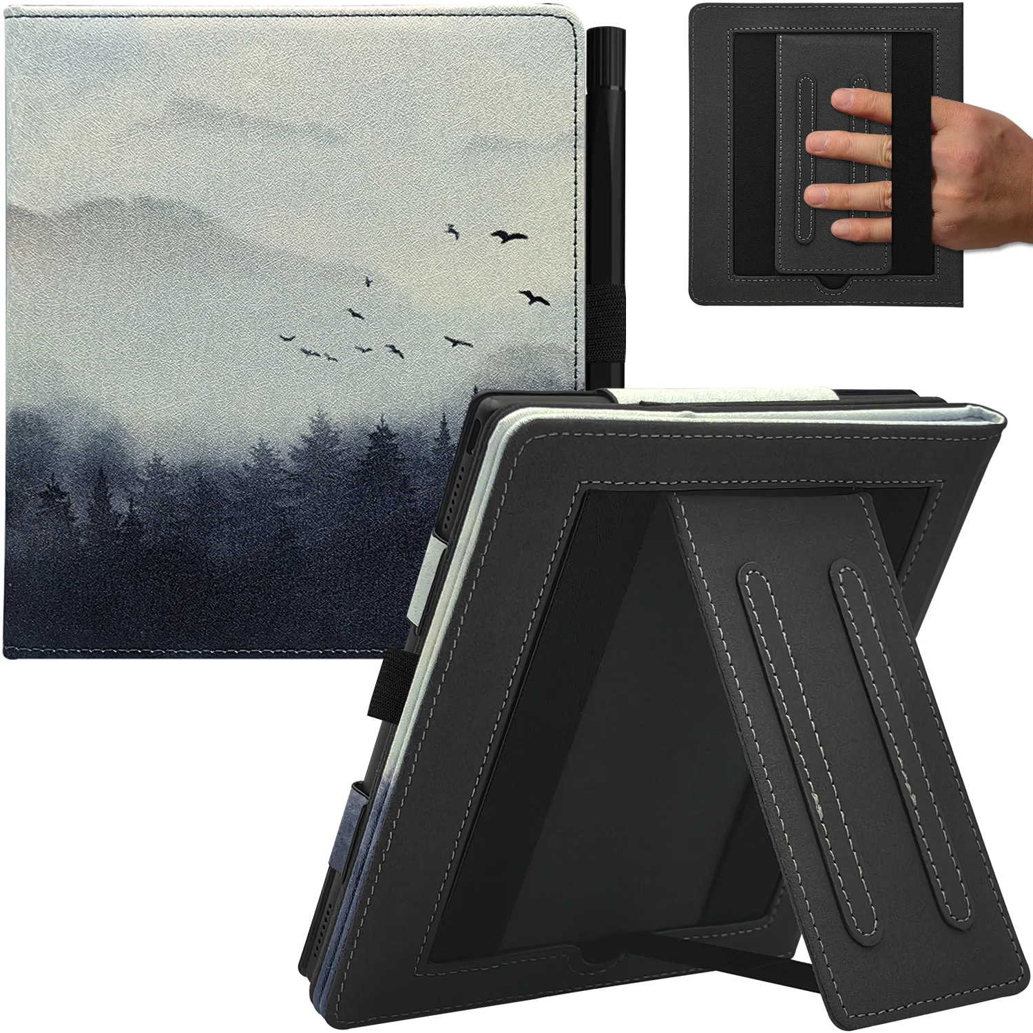 GAUGGER Double Stand Case for Bigme B751C Color / Bigme B751 e-Reader Cover with Auto Sleep&Wake/Double Hand Strap